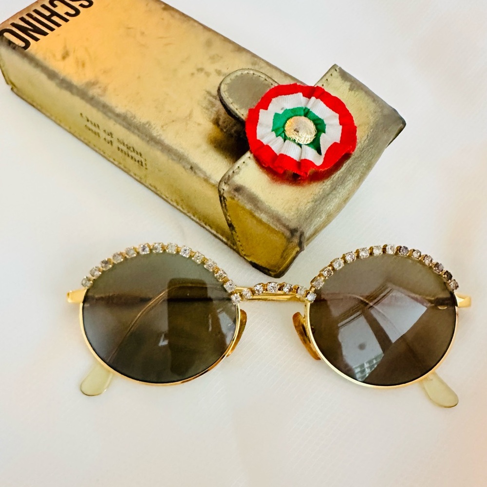 Rare Moschino Vintage Gold Round Rhinestone Sunglasses - Vintage Glam - Picture 2 of 13